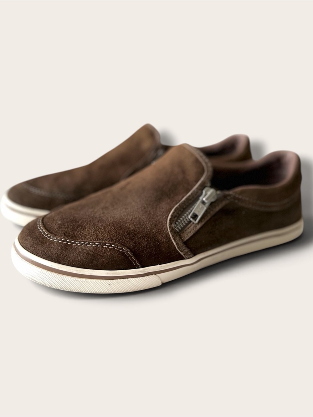 Lauren Ralph Lauren Brown Suede Slip-On Sneakers with Side Zip